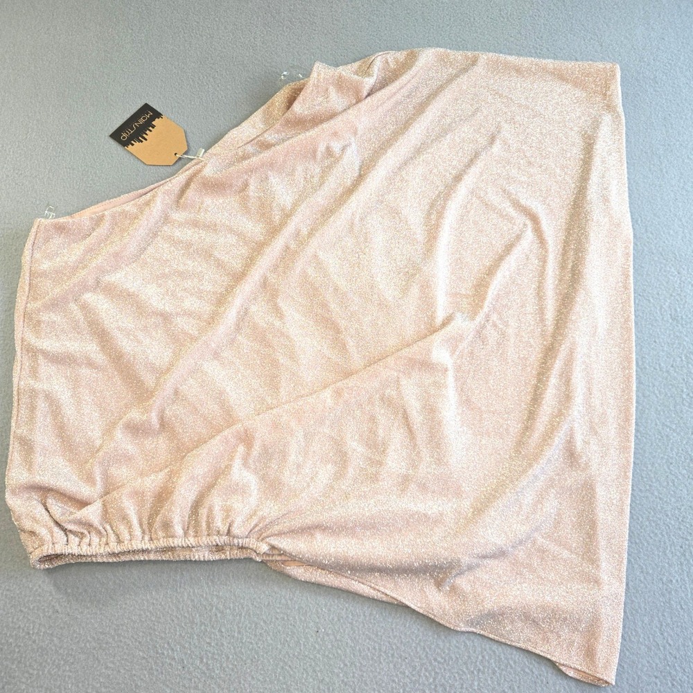 Mainstrip One Shoulder Top Womens Large Rose Gold Metallic Shimmer Asymmetrical